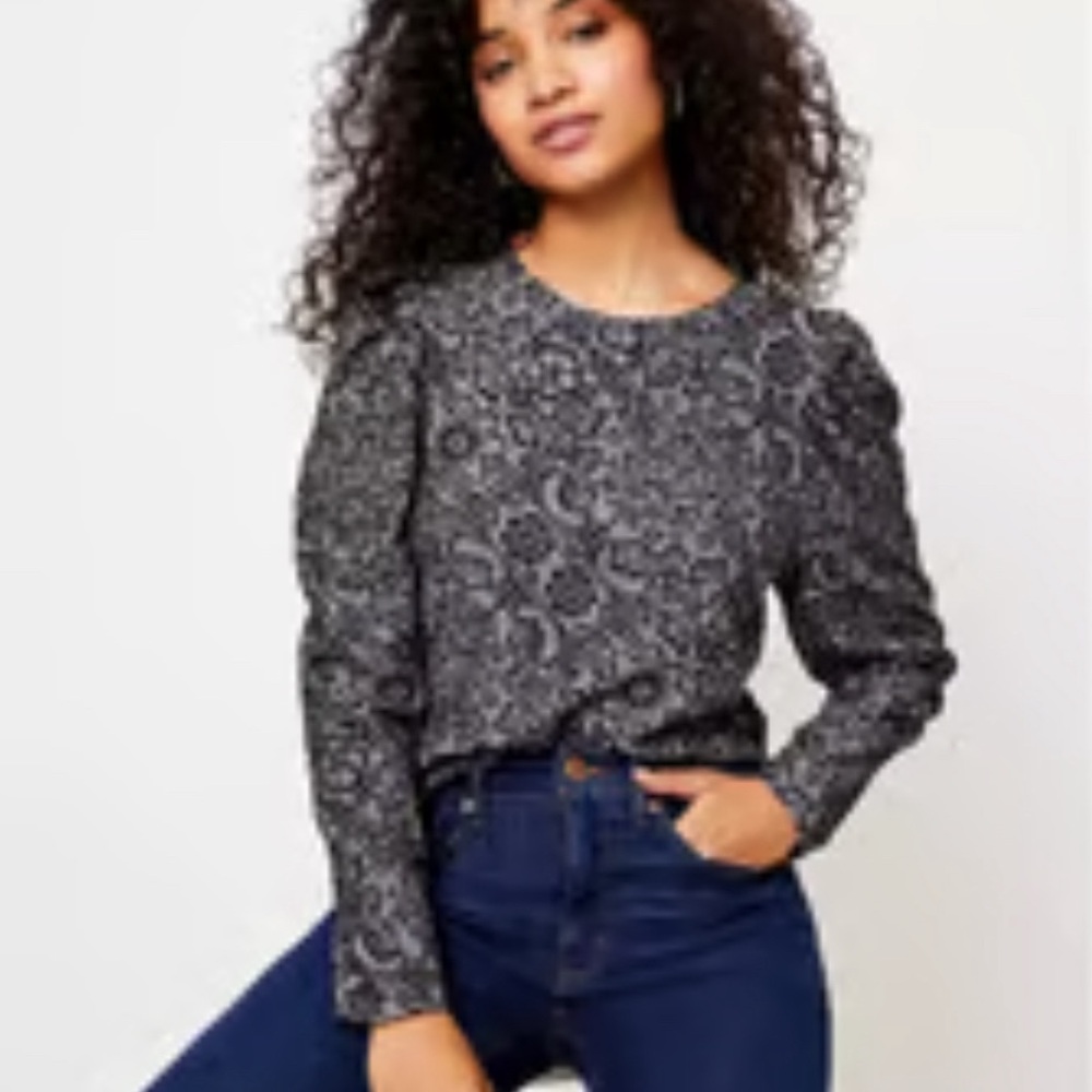 Loft Floral Puff Sleeve Top Women's XS